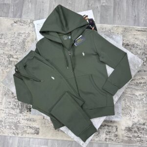 Polo Ralph Lauren Logo Double-Knit Full-Zip Olive Green Tracksuit Mens Reps Sale UK Best Quality AAA Replica