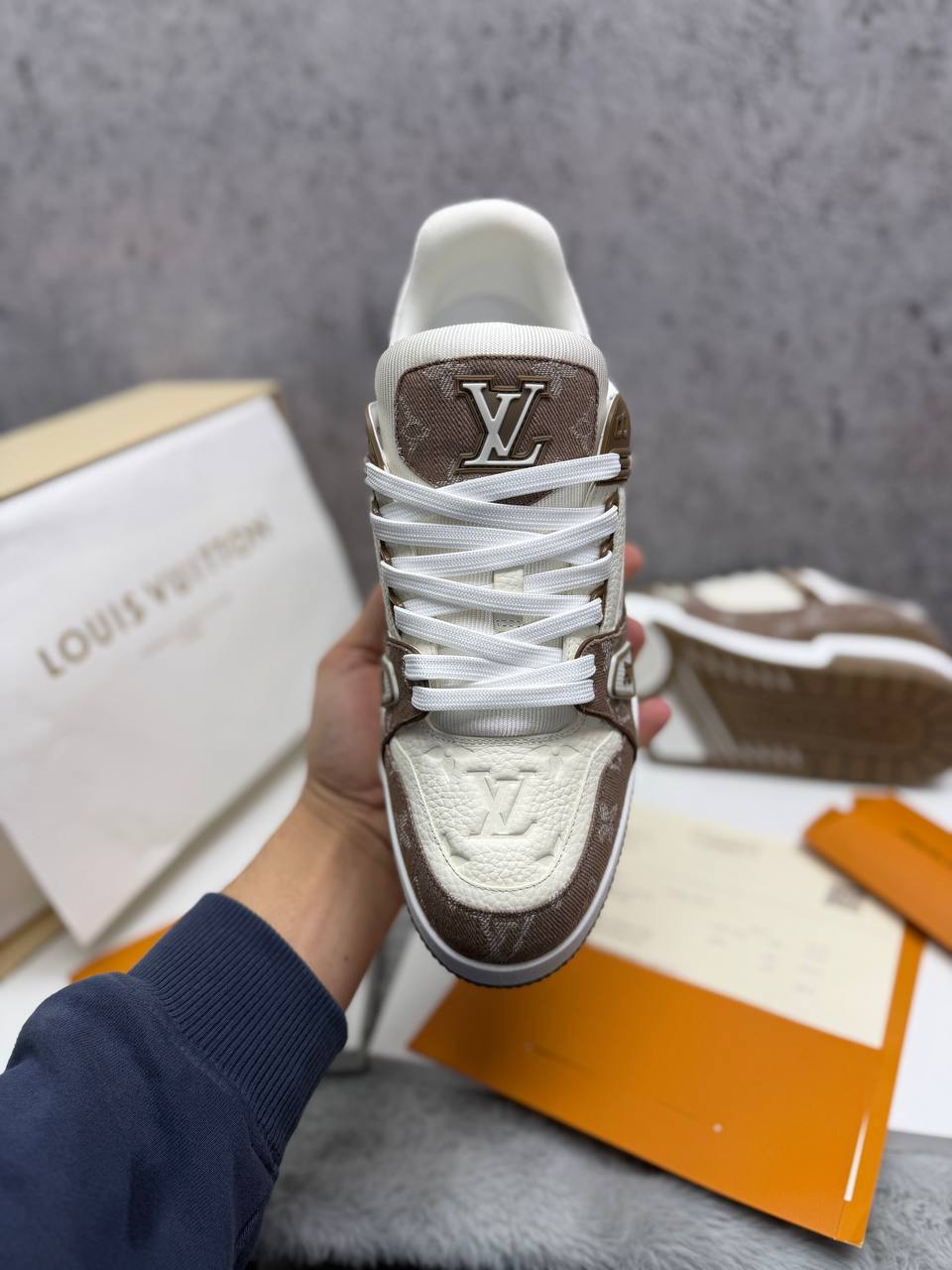 photo 5848330596600450568 y.jpg Louis Vuitton LV Monogram Canvas Strap Sneakers in Beige Men's Reps Sale UK Best Quality AAA Replica