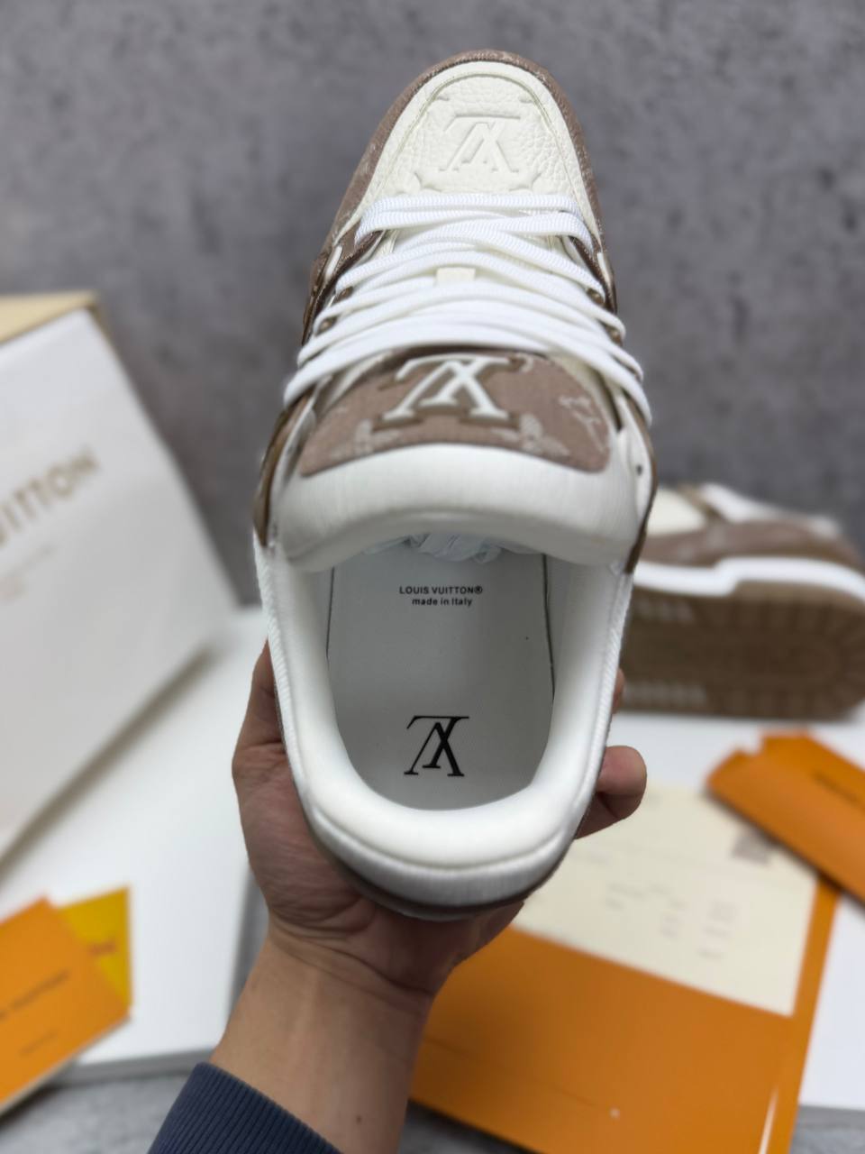 photo 5848330596600450569 y.jpg Louis Vuitton LV Monogram Canvas Strap Sneakers in Beige Men's Reps Sale UK Best Quality AAA Replica