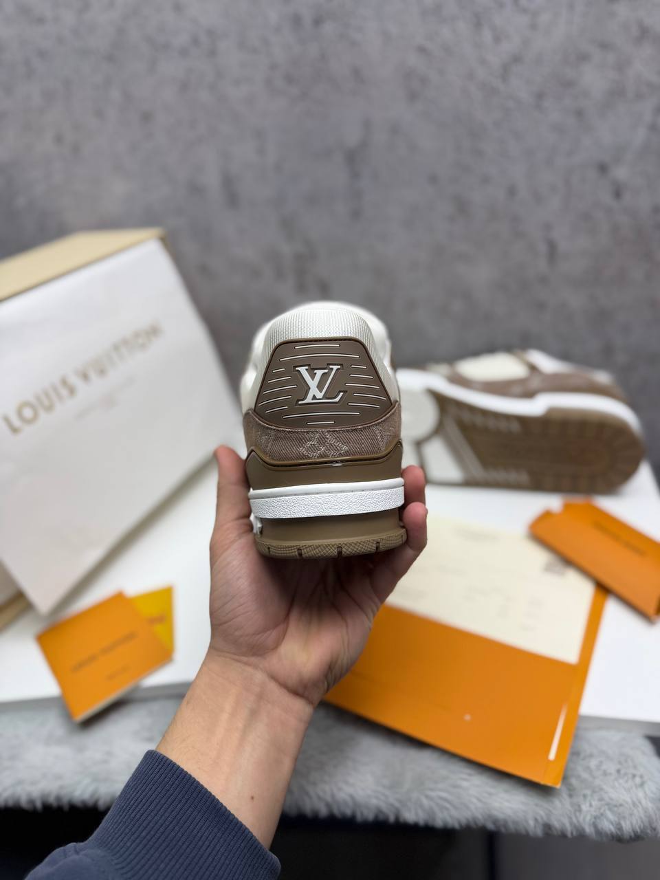 photo 5848330596600450570 y.jpg Louis Vuitton LV Monogram Canvas Strap Sneakers in Beige Men's Reps Sale UK Best Quality AAA Replica