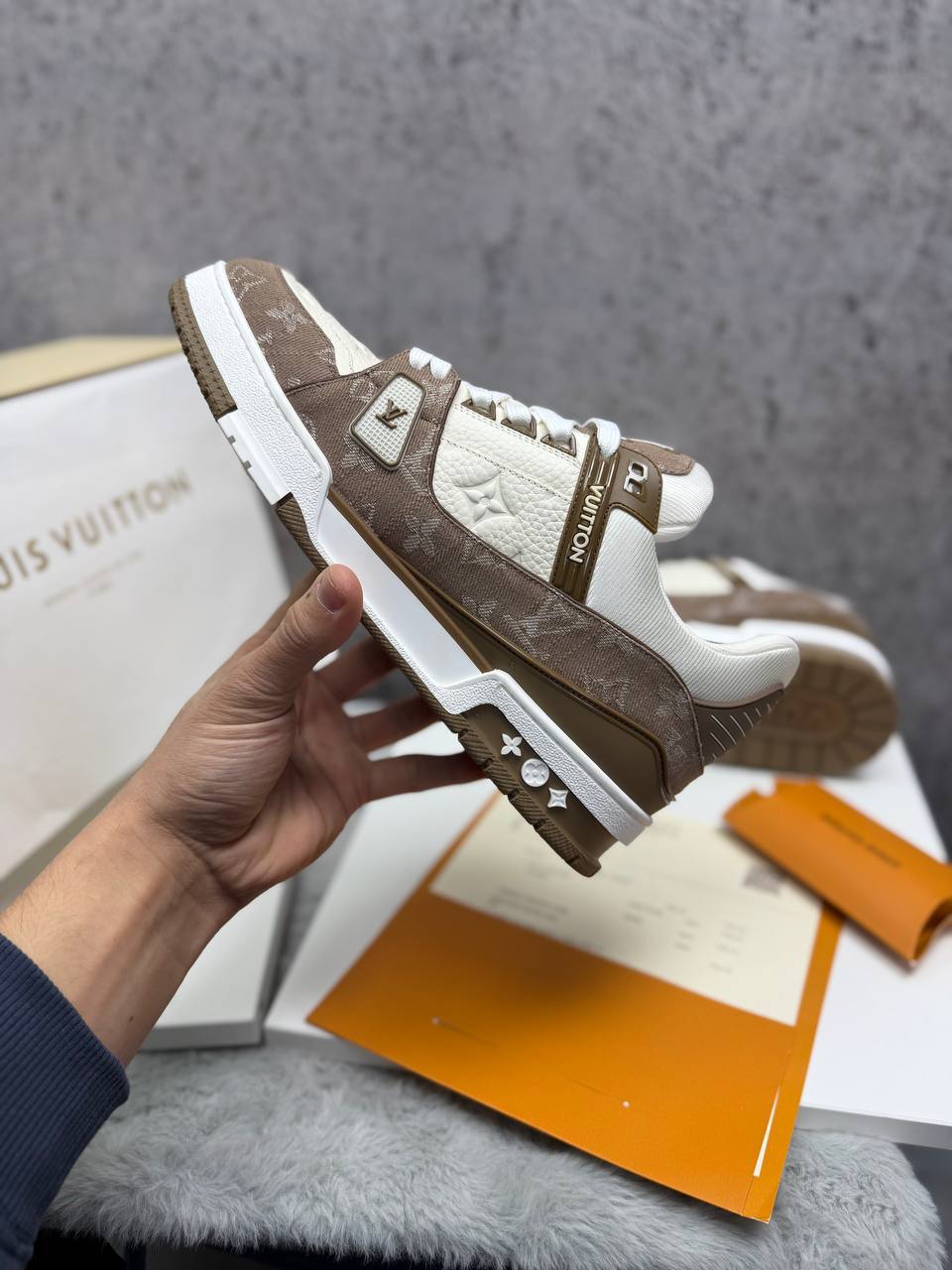 photo 5848330596600450571 y.jpg Louis Vuitton LV Monogram Canvas Strap Sneakers in Beige Men's Reps Sale UK Best Quality AAA Replica