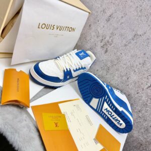 Louis Vuitton LV Monogram Canvas Strap Sneakers in White/Blue Men's Reps Sale UK Best Quality AAA Replica