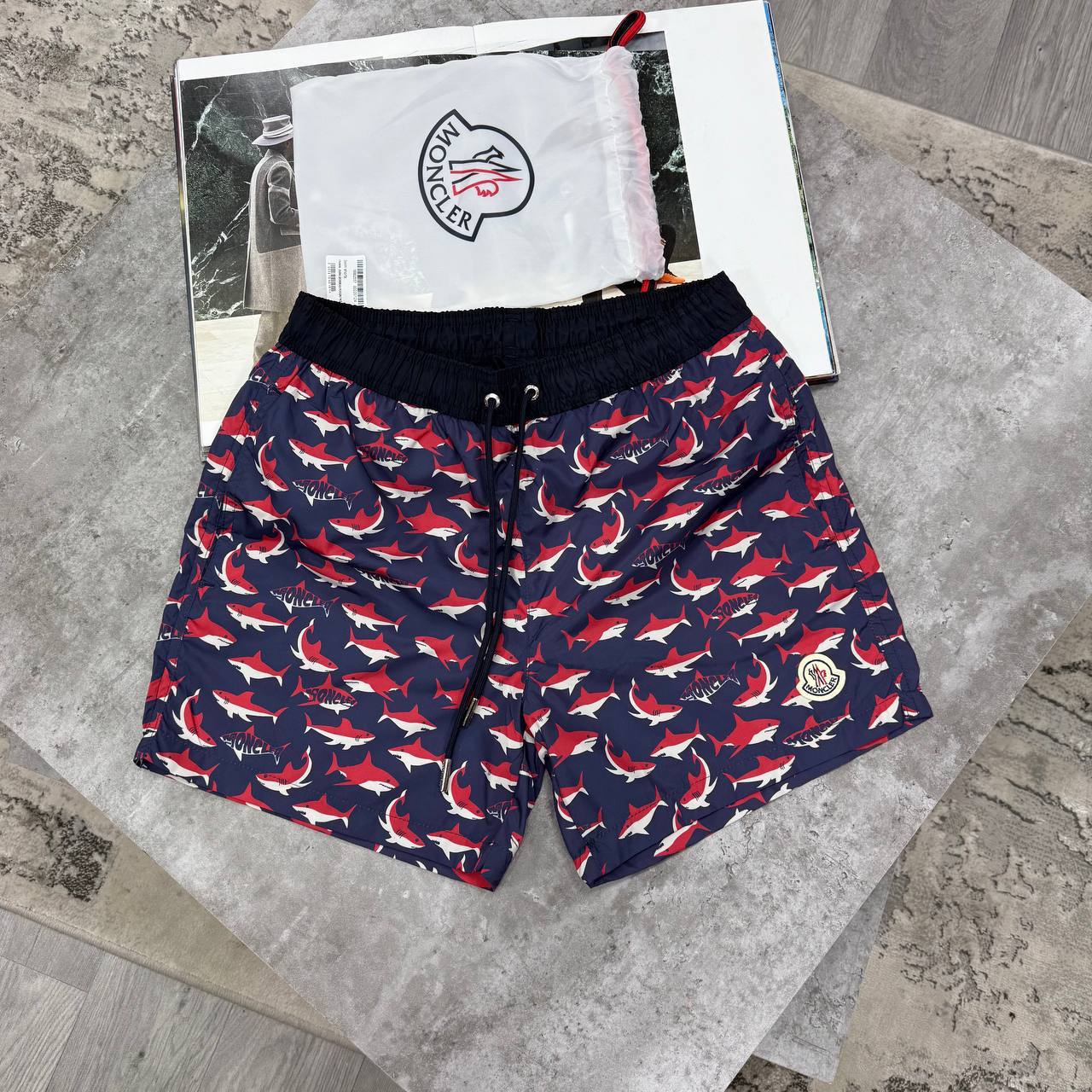 photo 5848330596600450601 y 1.jpg Moncler Shark-Print Drawstring Swim Shorts Men's Reps Sale UK Best Quality AAA Replica