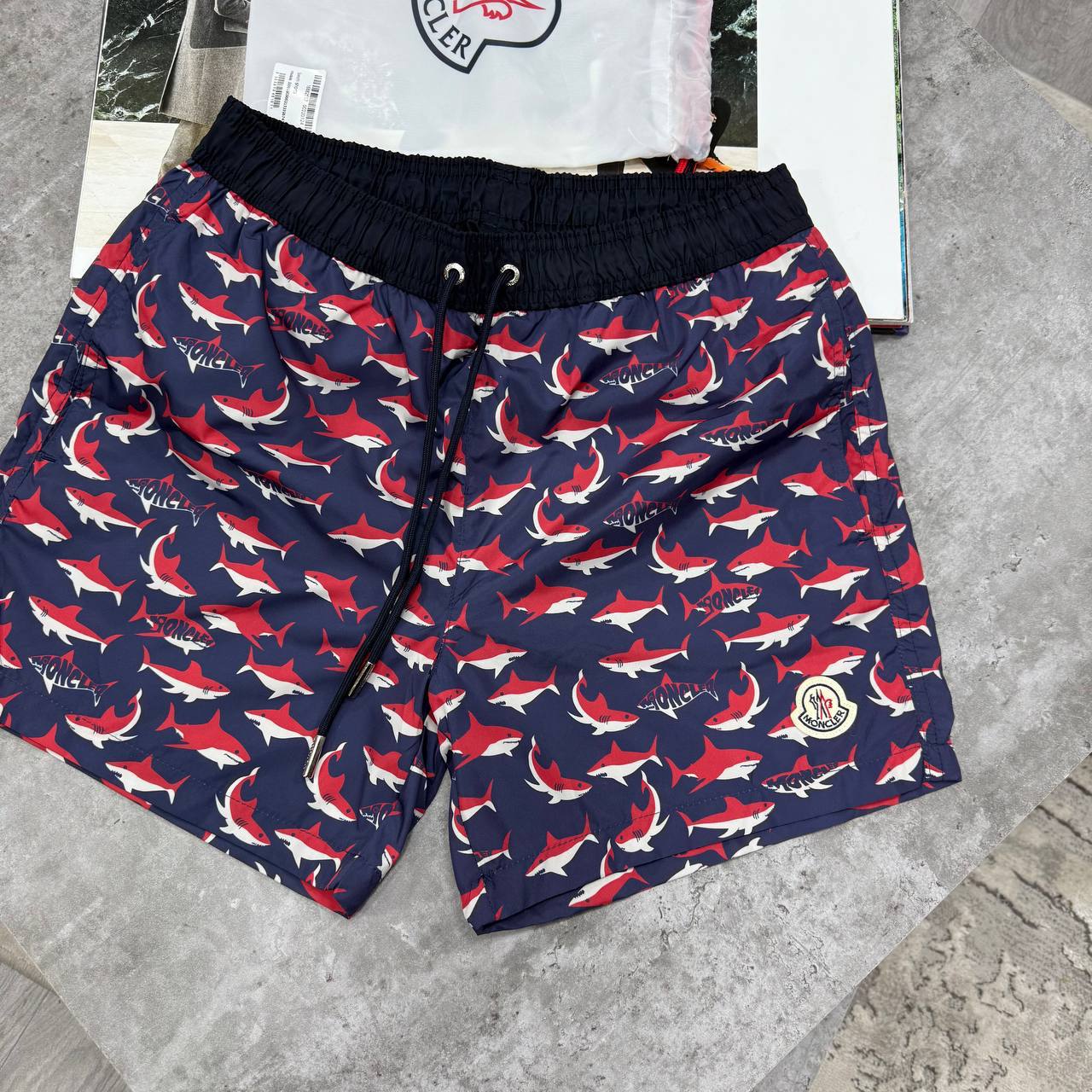 photo 5848330596600450602 y 1.jpg Moncler Shark-Print Drawstring Swim Shorts Men's Reps Sale UK Best Quality AAA Replica