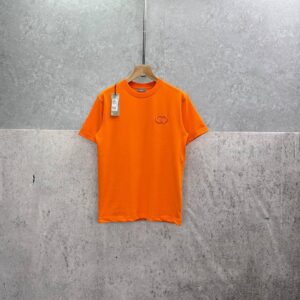 Christian Dior CD Icon Embroidered Men's Women's T-Shirts in Orange Color Reps Sale UK Best Quality AAA Replica