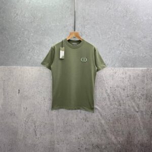 Christian Dior CD Icon Embroidered Men's Women's T-Shirts in Olive Green Color Reps Sale UK Best Quality AAA Replica