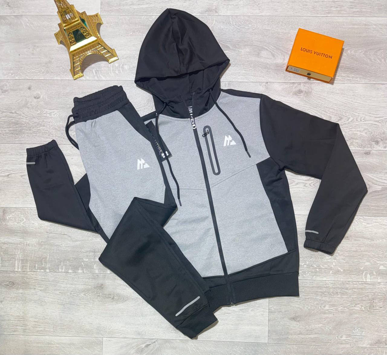 photo 5852696774454218044 y.jpg Montirex MTX Panel Logo Tracksuit Men's in Grey/Black Color Reps Sale Best Quality AAA Replica