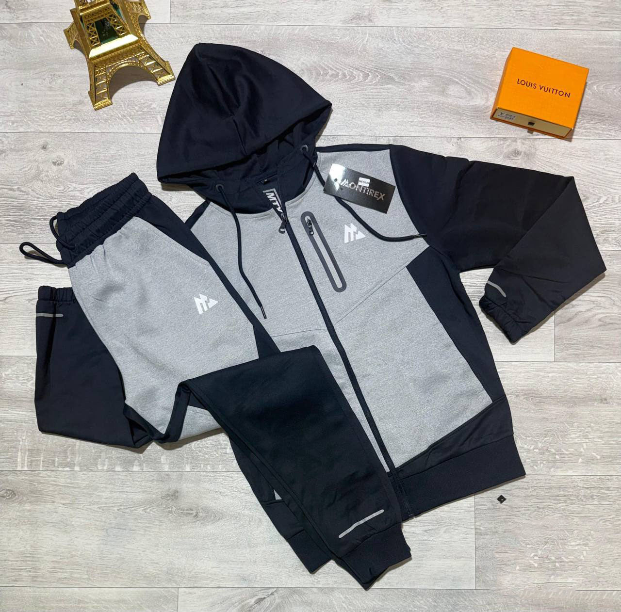 photo 5852696774454218045 y.jpg Montirex MTX Panel Logo Tracksuit Men's in Grey/Black Color Reps Sale Best Quality AAA Replica