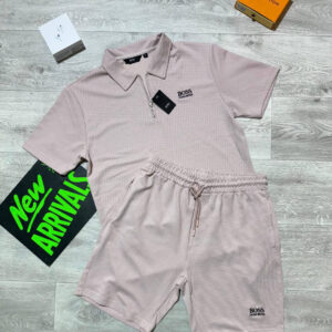Hugo Boss Quarter-Zip Polo Shirts & Shorts Set in Light Pink Color Men's Reps Sale UK Best Quality AAA Replica