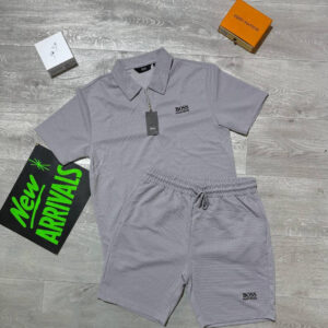 Hugo Boss Quarter-Zip Polo Shirts & Shorts Set in Grey Color Men's Reps Sale UK Best Quality AAA Replica