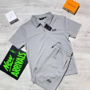 Hugo Boss Quarter-Zip Polo Shirts & Shorts Set in Light Grey Color Men's Reps Sale UK Best Quality AAA Replica