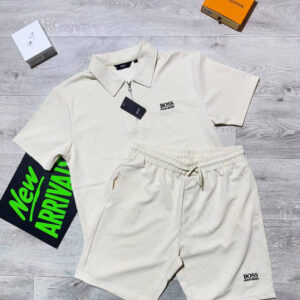Hugo Boss Quarter-Zip Polo Shirts & Shorts Set in White Color Men's Reps Sale UK Best Quality AAA Replica