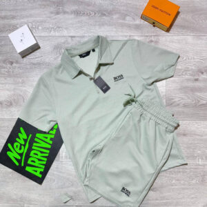 Hugo Boss Quarter-Zip Polo Shirts & Shorts Set in Mint Green Color Men's Reps Sale UK Best Quality AAA Replica