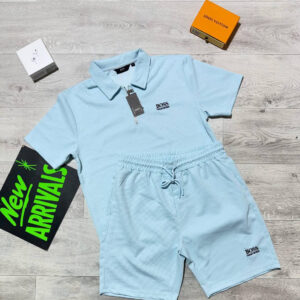 Hugo Boss Quarter-Zip Polo Shirts & Shorts Set in Light Blue Color Men's Reps Sale UK Best Quality AAA Replica