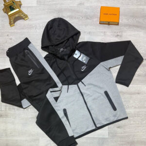 Nike Sportswear Tech Fleece Windrunner Men’s Tracksuit Set in Black/Light Grey Color Reps Sale UK Best Quality AAA Replica