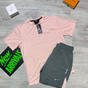 Nike Miler Running Top T-Shirt & Shorts Set in Pink/Grey Colors Reps UK Best Quality Sale AAA Replica