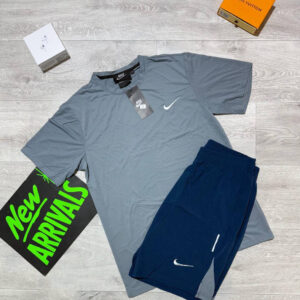 Nike Miler Running Top T-Shirt & Shorts Set in Grey/Navy Blue Color Reps UK Best Quality Sale AAA Replica