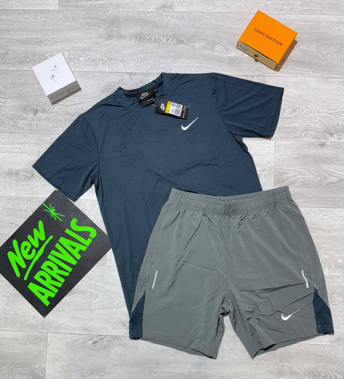 photo 5852696774454218068 y.jpg Nike Miler Running Top T-Shirt & Shorts Set in Dark Charcoal/Grey Color Reps UK Best Quality Sale AAA Replica