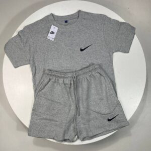 Nike Club Fleece Short-Sleeve T-Shirt & Shorts Set Grey Women's Reps UK Best Quality Sale AAA Replica