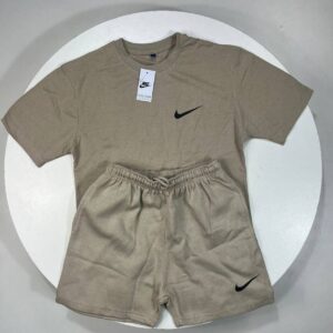 Nike Club Fleece Short-Sleeve T-Shirt & Shorts Set Brown Women's Reps UK Best Quality Sale AAA Replica