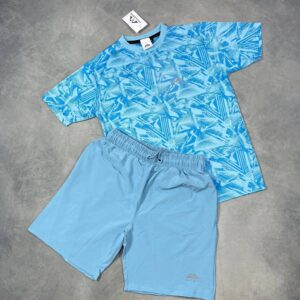 Trailberg Men's Abstract Print T-Shirt & Shorts Twinset in Sky Blue Colour Men's Reps Sale UK Best Quality AAA Replica