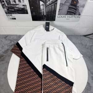 Fendi Men's Diagonal FF Jacquard Lounge Set in White & Tobacco Reps UK Best Quality Sale AAA Replica