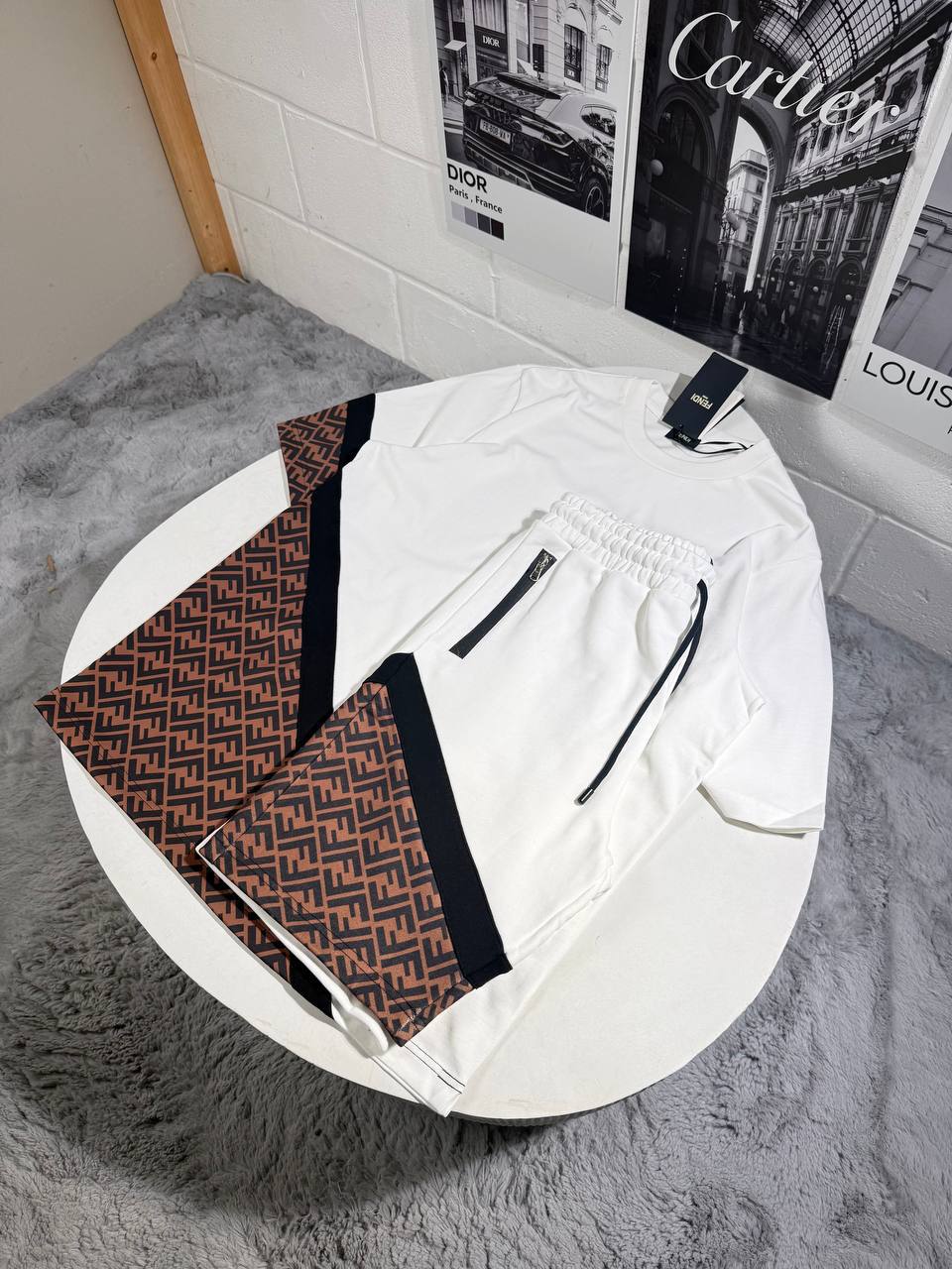 photo 5940325089523993717 y 7.jpg Fendi Men's Diagonal FF Jacquard Lounge Set in White & Tobacco Reps UK Best Quality Sale AAA Replica
