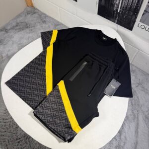 Fendi Men's Diagonal FF Jacquard Lounge Set in Black & Yellow Reps UK Best Quality Sale AAA Replica