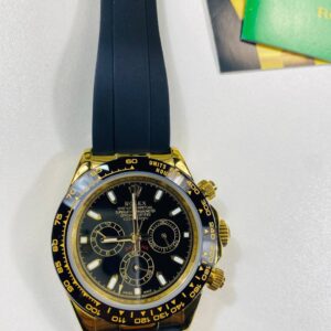 Rolex Cosmograph Daytona Men's Watch Reference 116518LN Yellow Gold Black Index Dial Rubber Strap Reps UK Best Quality Reps AAA Replica