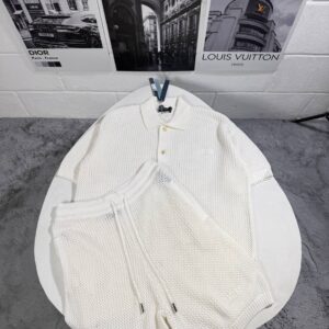 Amiri Logo Embroidered Open-Knit Crochet Polo Shirt and Shorts Co-ord Set Reps UK Best Quality Sale AAA Replica