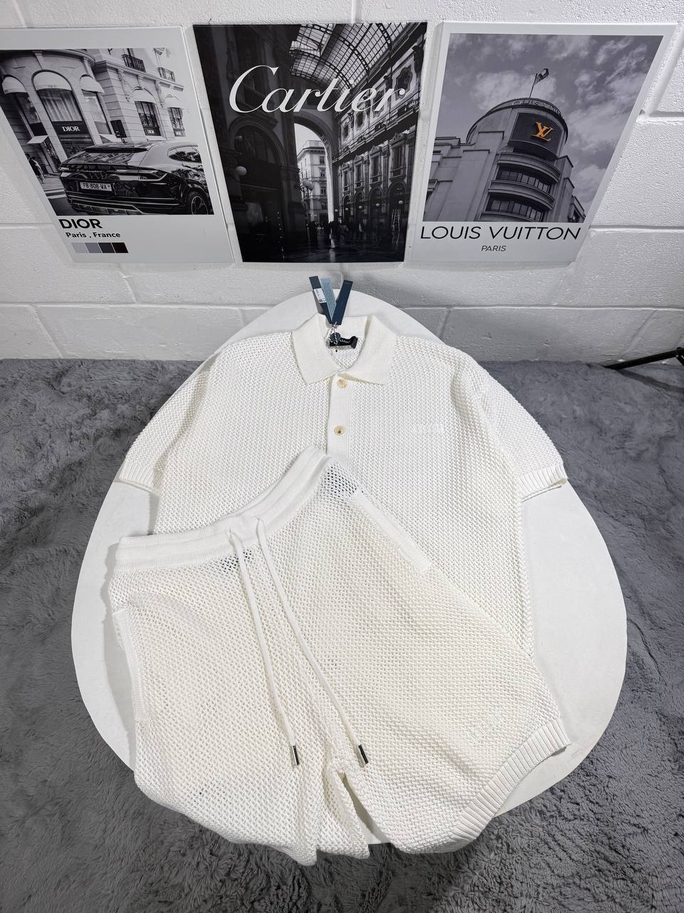 photo 5940325089523994310 y d2762f32 32d4 4388 9c67 8a06fa75d798.jpg Amiri Logo Embroidered Open-Knit Crochet Polo Shirt and Shorts Co-ord Set Reps UK Best Quality Sale AAA Replica