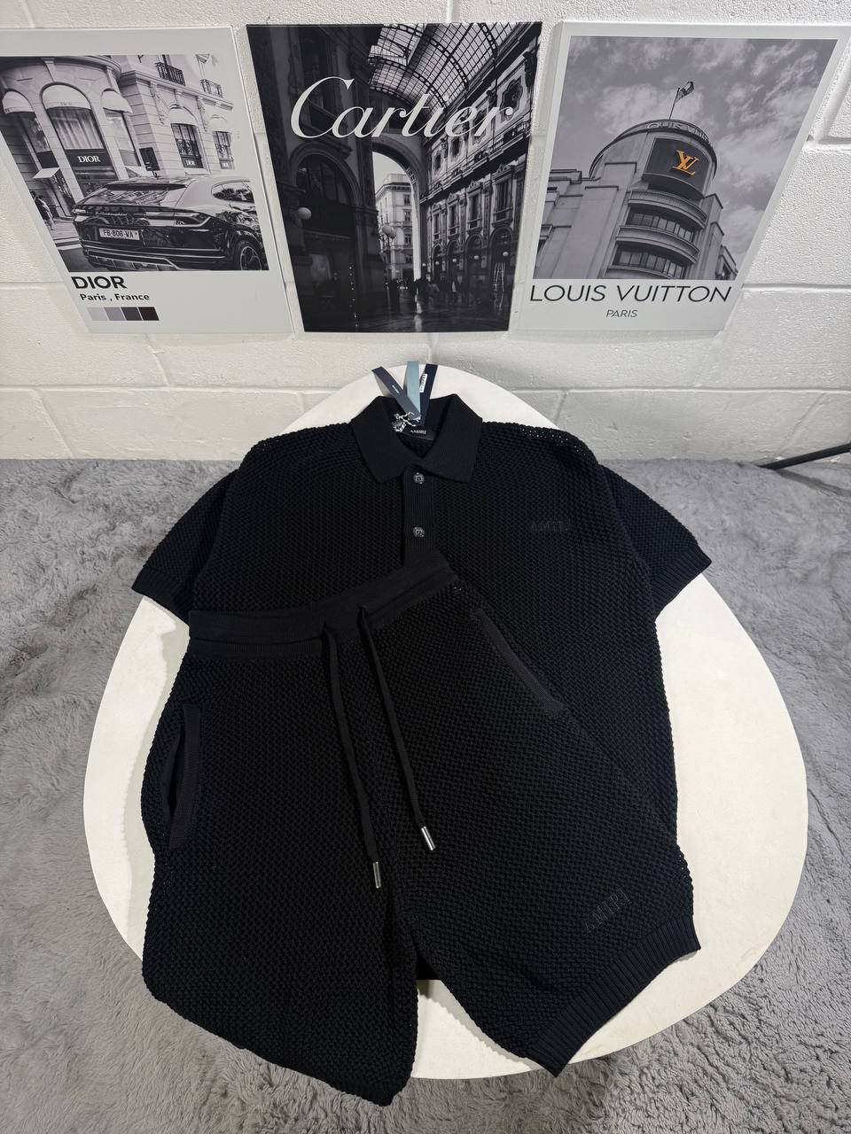 photo 5940325089523994311 y 6bf97ee5 c124 4f5c a64b 9b94974b6a7b.jpg Amiri Logo Embroidered Open-Knit Crochet Polo Shirt and Shorts Co-ord Set Reps UK Best Quality Sale AAA Replica