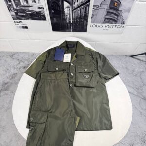 Prada Enamel Triangle Logo Re-Nylon Short-Sleeve Cargo Shirt & Shorts Co-ord Set in 2 Colors Reps Sale UK Best Quality AAA Replica