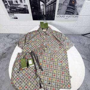 Gucci GG Supreme Canvas Face Print Short-Sleeve Shirt and Shorts Set Reps UK Best Quality Sale AAA Replica