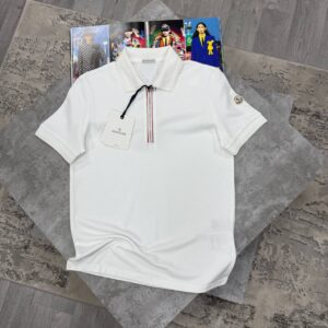 Moncler Men's Tricolour Half-Zip Cotton Piqué Polo Shirt in Different Colors Reps UK Best Sale Quality AAA Replica