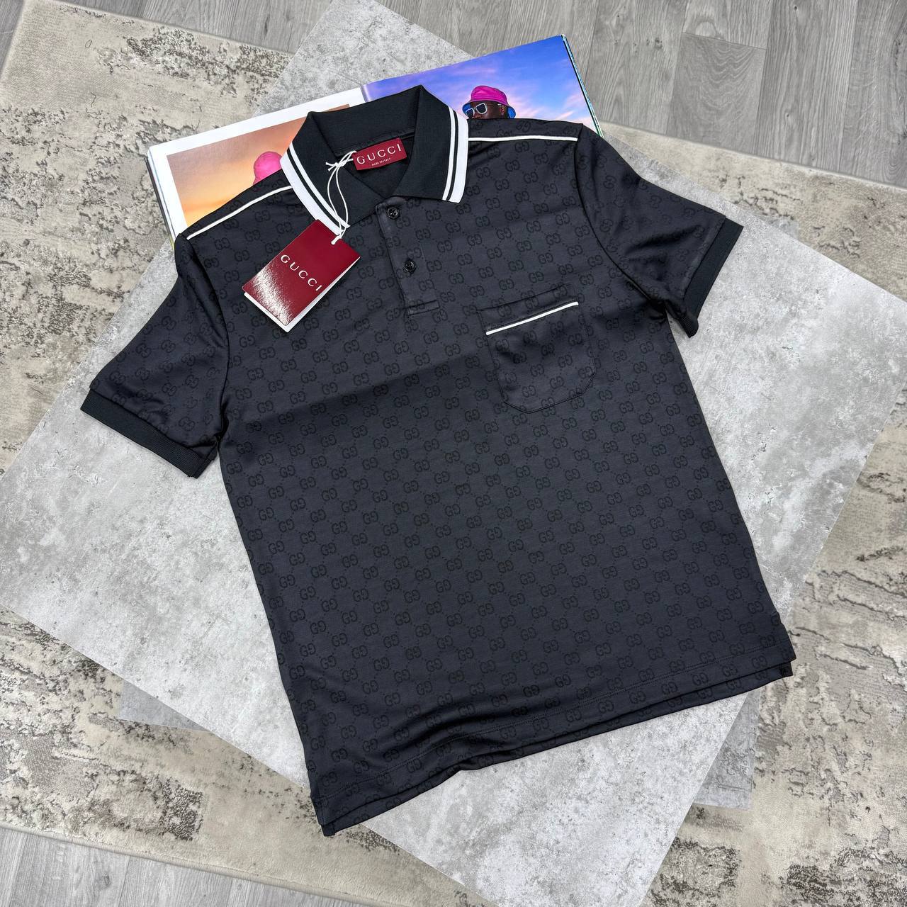 photo 5947382717223734458 y 1.jpg Gucci Men's Classic Cotton Polo Top with Striped Collar & Pocket in Different Colors Reps Sale UK Sale Best Quality AAA Replica