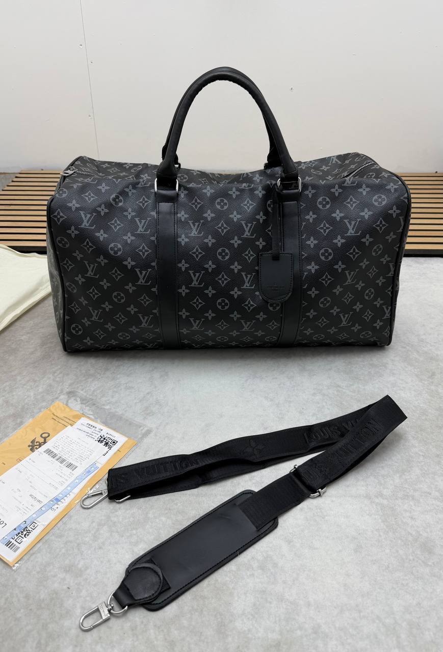 photo 5947382717223734465 y 1.jpg Louis Vuitton Black Monogram Eclipse Canvas Duffle Bag with Leather Shoulder Strap Men's Women's Reps Sale UK Best Quality AAA Replica