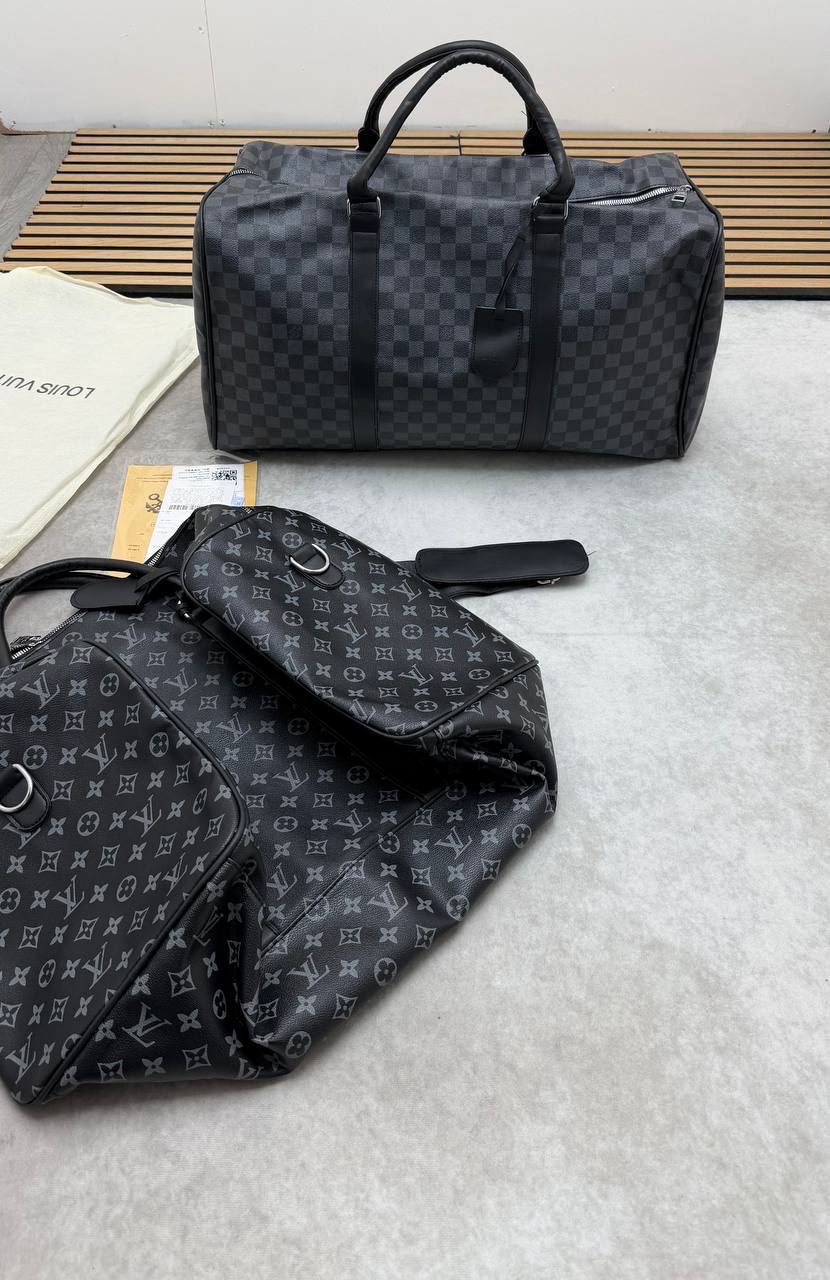 photo 5947382717223734468 y 1.jpg Louis Vuitton Black Monogram Eclipse Canvas Duffle Bag with Leather Shoulder Strap Men's Women's Reps Sale UK Best Quality AAA Replica