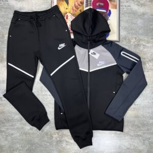 Nike Men's Tech Fleece Full-Zip Hooded Tracksuit Set in Black/Grey Color Reps Sale UK Best Quality AAA Replica