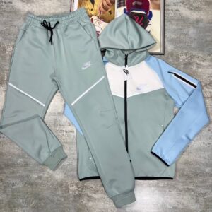 Nike Men's Tech Fleece Full-Zip Hooded Tracksuit Set in Mint/Blue/White Color Reps Sale UK Best Quality AAA Replica