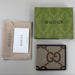 Gucci Camel and Ebony Jumbo GG Canvas with Dark Brown Leather Trim Wallet Men's Reps Sale UK Best Quality AAA Replica