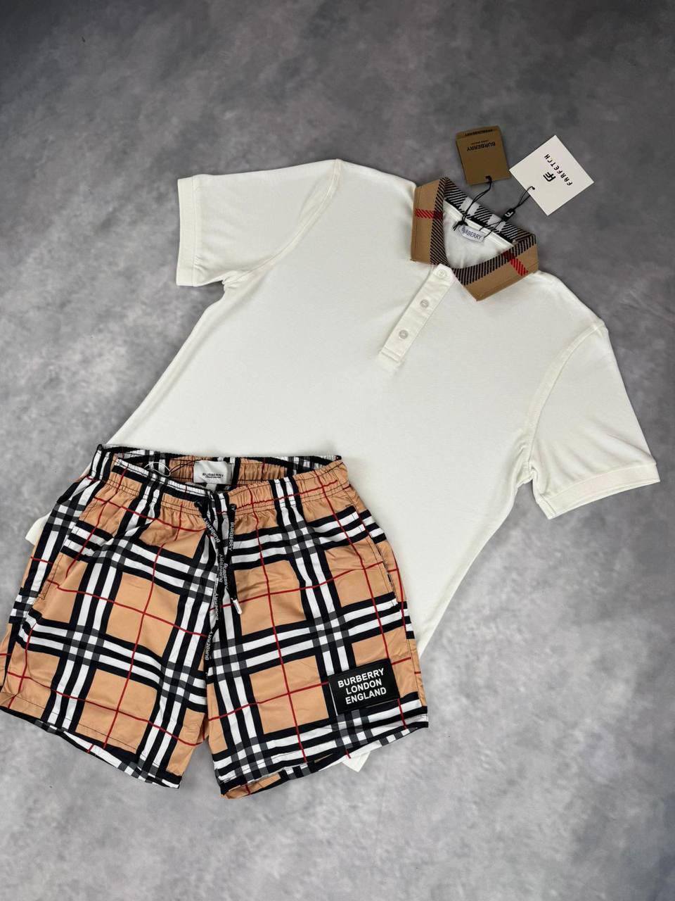 photo 5954142355797511423 y 10.jpg Burberry Men’s Check Collar Polo Shirt & Vintage Check Swim Shorts Set in 2 Colour Reps UK Sale Best Quality AAA Replica