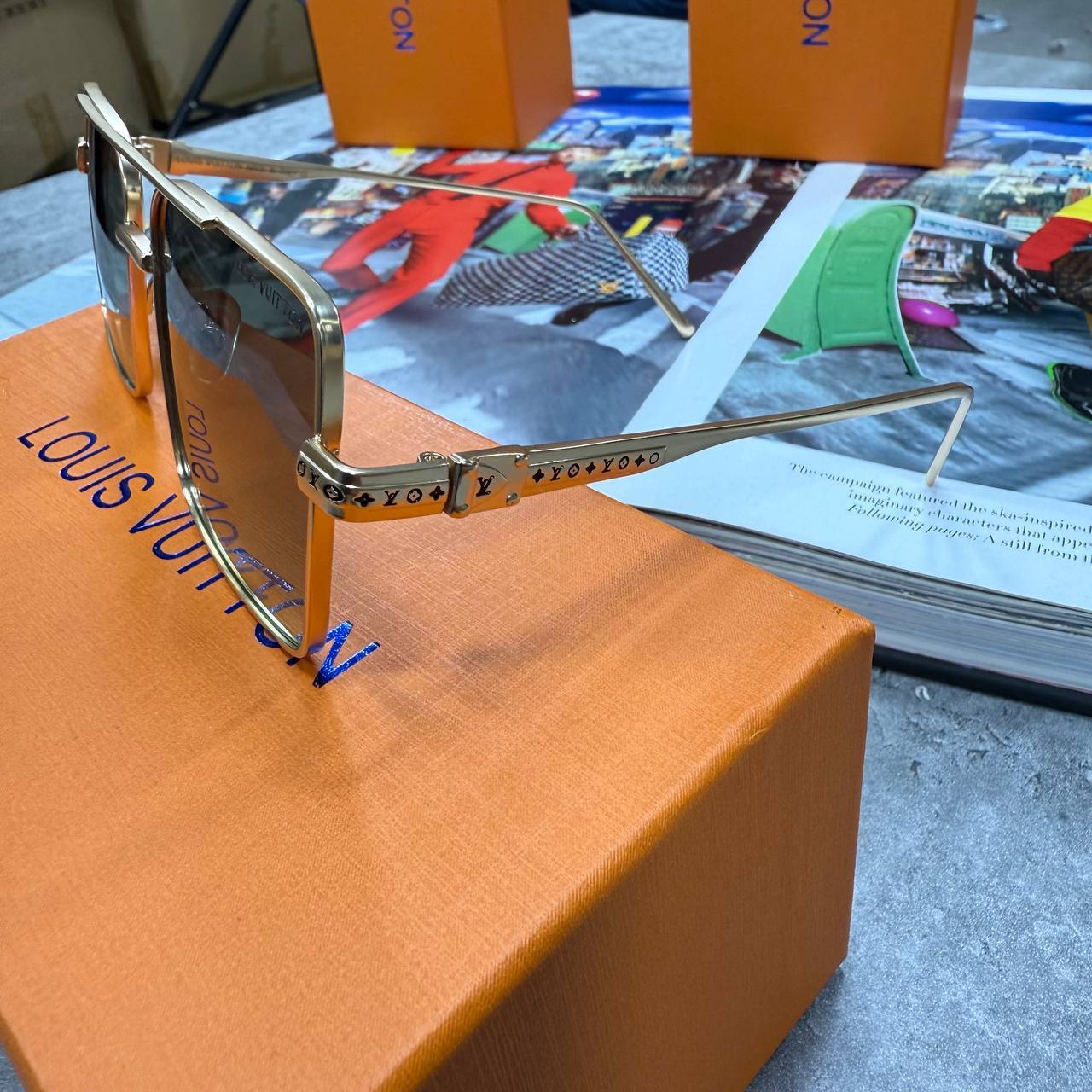 photo 5954142355797511448 y 12.jpg Louis Vuitton 1.1 Evidence Metal Square Sunglasses in Gold/Brown Men's Women's Reps Sale UK Best Quality Sale AAA Replica