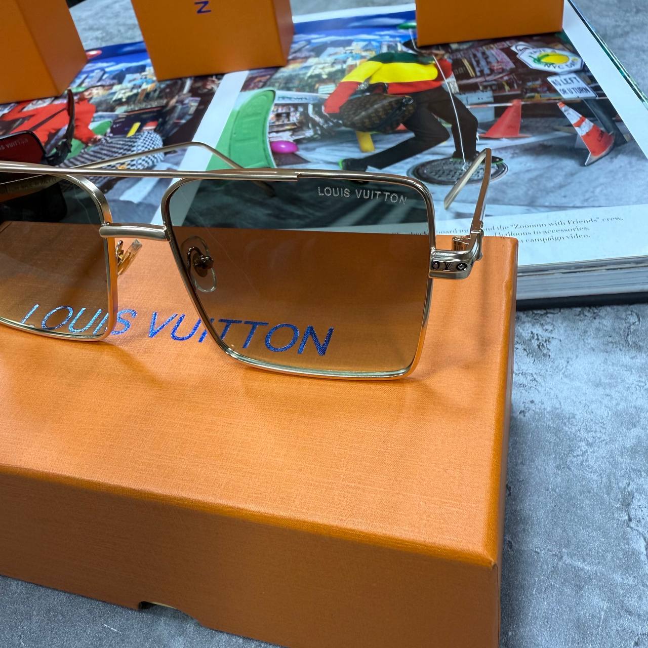 photo 5954142355797511450 y 12.jpg Louis Vuitton 1.1 Evidence Metal Square Sunglasses in Gold/Brown Men's Women's Reps Sale UK Best Quality Sale AAA Replica